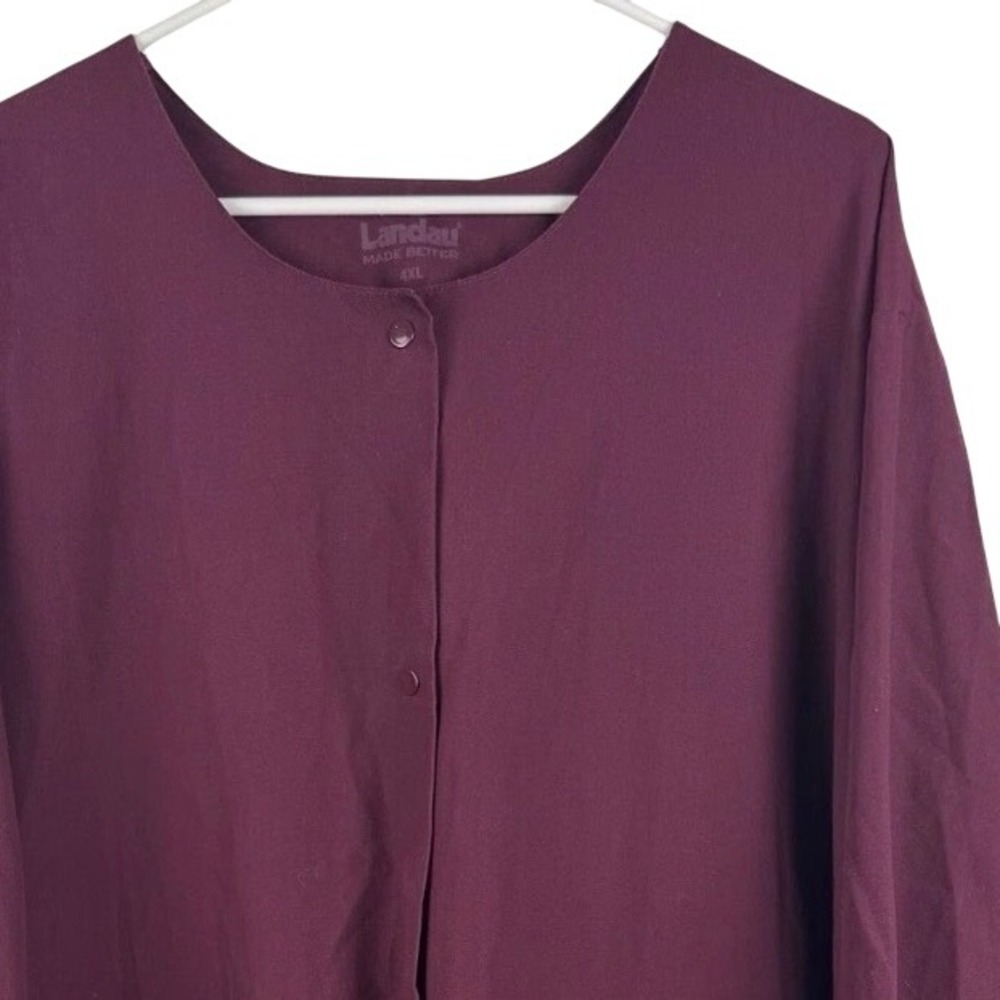 Landau Scrub Jacket Women 4XL Burgundy Snap Front Long Sleeve Ribbed Cuffs